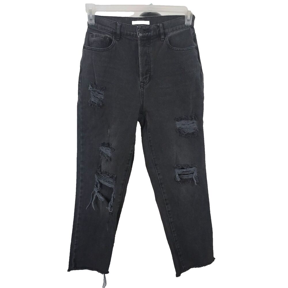 PacSun Distressed Crop Jeans Button Fly Womens Size 26 Black Ripped Fringe